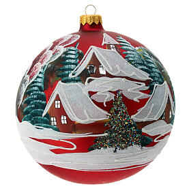 Red Christmas tree ball landscape snowy houses 150mm