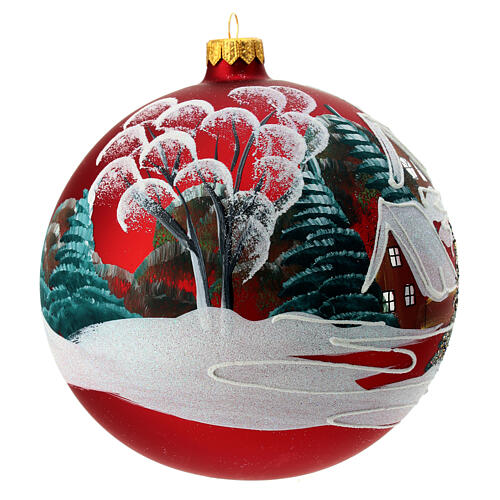 Red Christmas tree ball landscape snowy houses 150mm 3