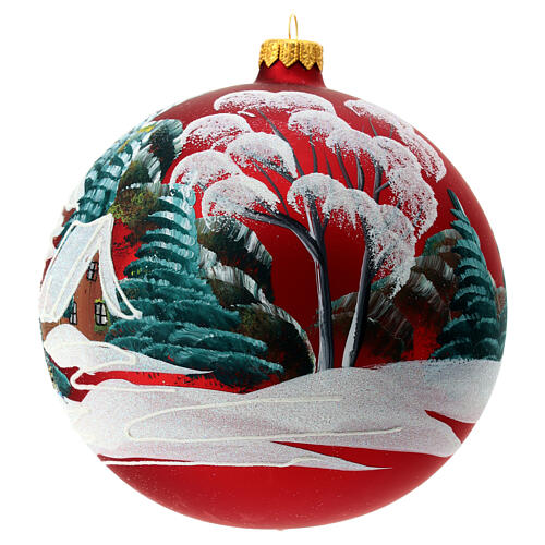 Red Christmas tree ball landscape snowy houses 150mm 4