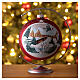 Christmas ball of matte red blown glass, framed snowy hamlet, 150 mm s2