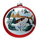 Glass red Christmas tree ball with snow covered house 150mm s1