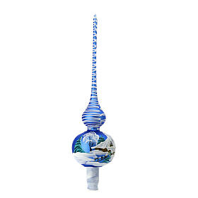 Blaue schneebedeckte Landschaft aus geblasenem Glas, 35 cm