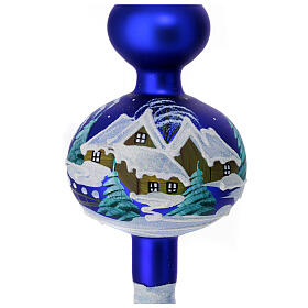 Christmas tree topper, blue blown glass and snowy landscape, 35 cm