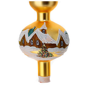 Christmas tree topper, yellow blown glass and snowy landscape, 35 cm