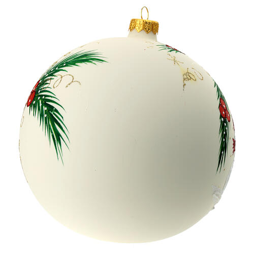 White Christmas ball with snowmen and Christmas tree, blown glass, 150 mm 3
