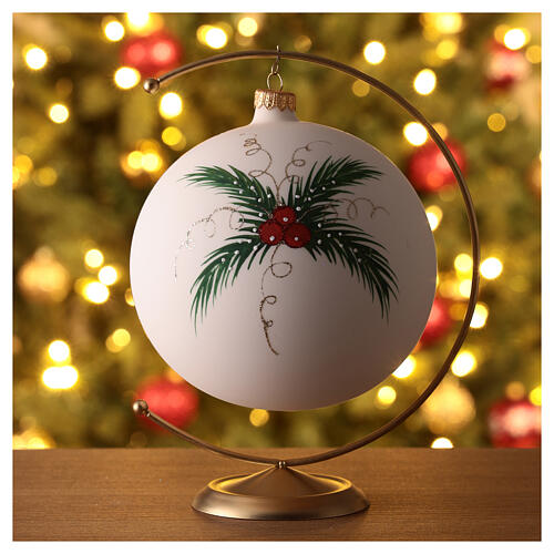 White Christmas ball with snowmen and Christmas tree, blown glass, 150 mm 4