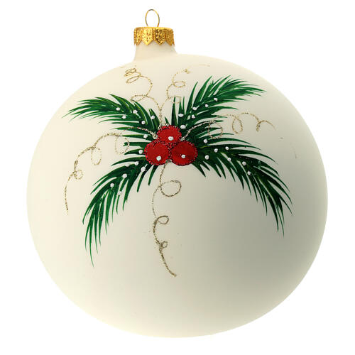 White Christmas ball with snowmen and Christmas tree, blown glass, 150 mm 5