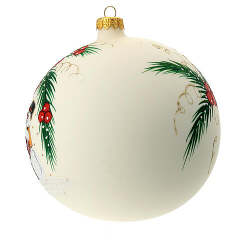 White Christmas ball with snowmen and Christmas tree, blown glass, 150 mm 6