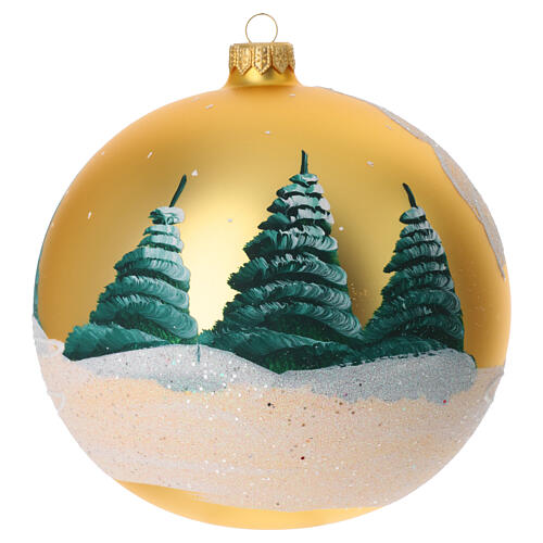 Golden Christmas ball with snowy village, blown glass, 150 mm 5