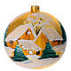 Golden Christmas ball with snowy village, blown glass, 150 mm s1