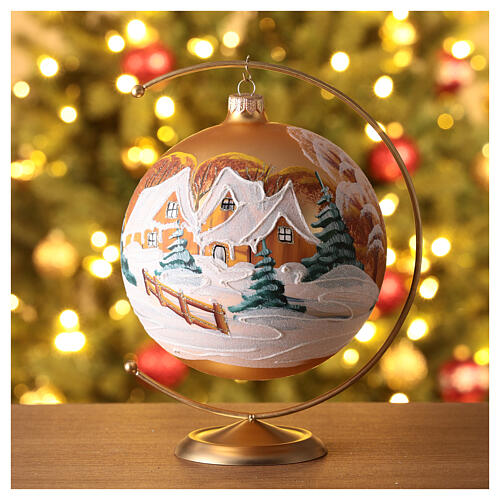 Boule de Noël or chalets enneigés verre soufflé 150 mm 2