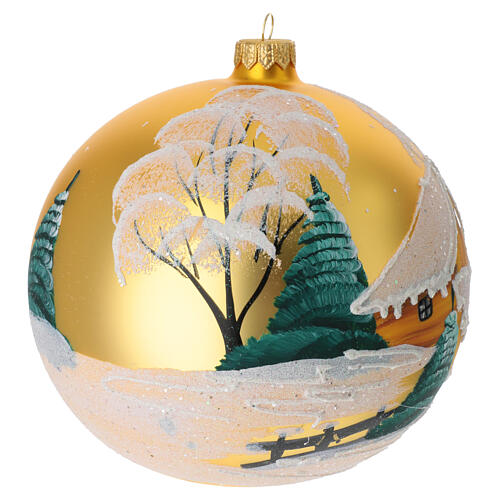 Bola árvore de Natal vidro soprado amarelo com paisagem nevada 150 mm 4