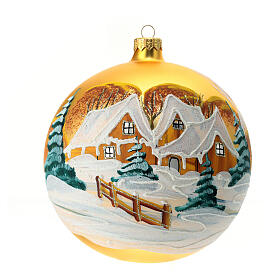 Yellow blown glass ball snow-covered houses 150mm