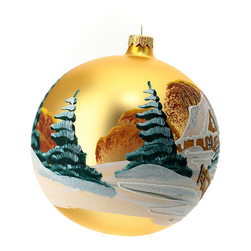 Yellow blown glass ball snow-covered houses 150mm 3