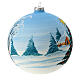 Light blue Christmas ball with snowy village and Christmas tree, blown glass, 150 mm s3