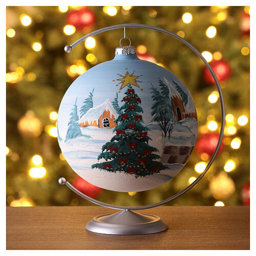 Palla paesaggio innevato albero di Natale vetro 150mm 2