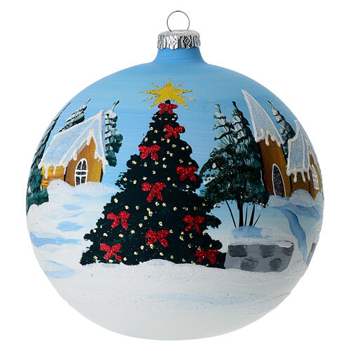 Palla paesaggio innevato albero di Natale vetro 150mm 1