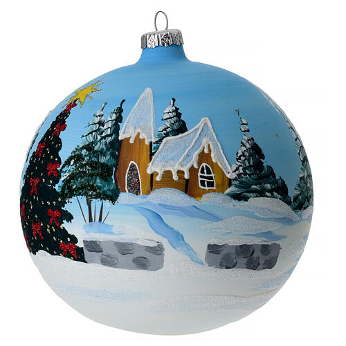 Palla paesaggio innevato albero di Natale vetro 150mm 3