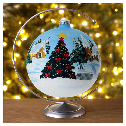 Bola vidro soprado paisagem nevada com árvore de Natal 150 mm 2