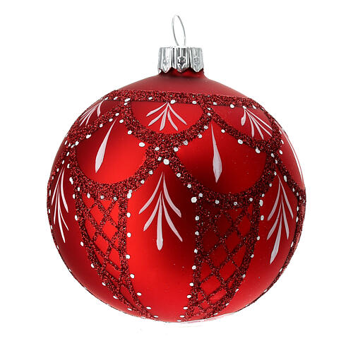 Set 6 palline Natale rosso bianco vetro soffiato 80mm 2