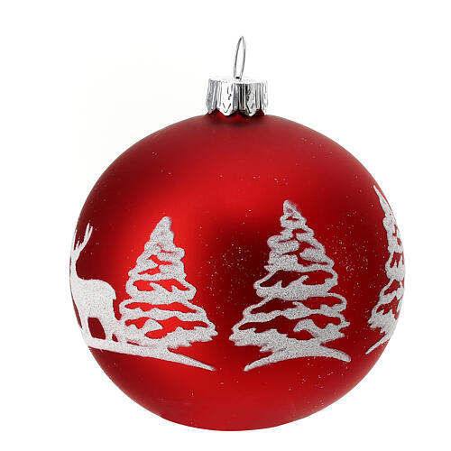 Set 6 palline albero di Natale rosso bianco renne vetro 50mm 3