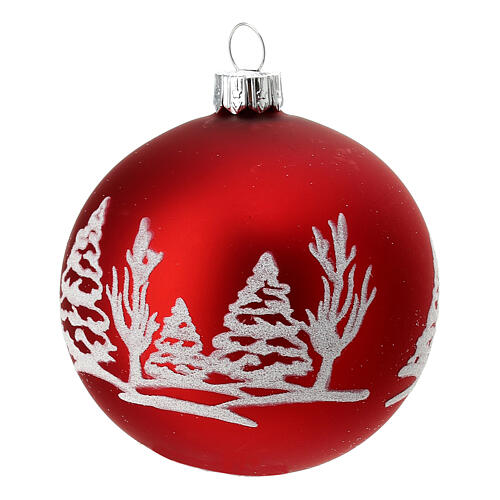 Set 6 palline albero di Natale rosso bianco renne vetro 50mm 4