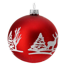 Set of 6 Christmas tree balls red white reindeer glass 50mm