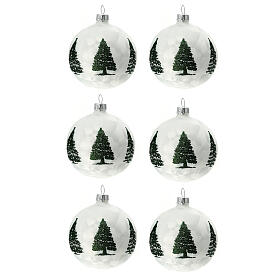 Set of 6 Christmas tree balls with pearly glass background 80mm