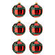 Set of 6 Christmas balls, red blown glass with green and gold lines, 80 mm s1