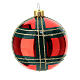 Set of 6 Christmas balls, red blown glass with green and gold lines, 80 mm s2