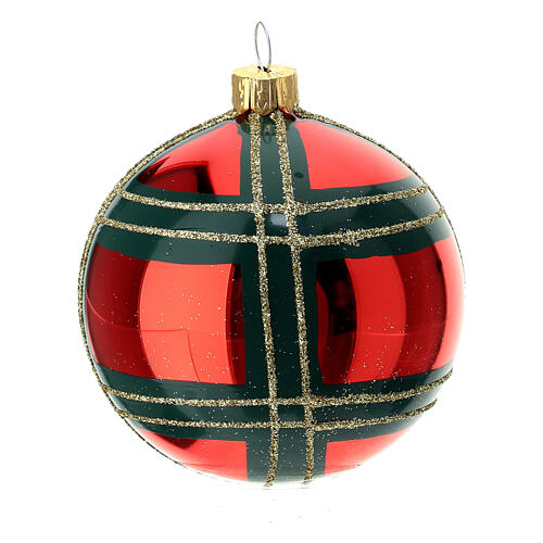Glass Christmas ball set 6 pcs red green lines gold 80mm 2