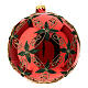 Glossy red Christmas ball with glittery leaves, blown glass, 150 mm s1