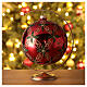 Glossy red Christmas ball with glittery leaves, blown glass, 150 mm s2