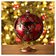Palla albero Natale rosso lucido foglie glitter vetro soffiato 150mm s2