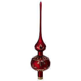 Christmas tree topper, burgundy blown glass with floral pattern, 35 cm