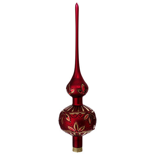 Christmas tree topper, burgundy blown glass with floral pattern, 35 cm 3