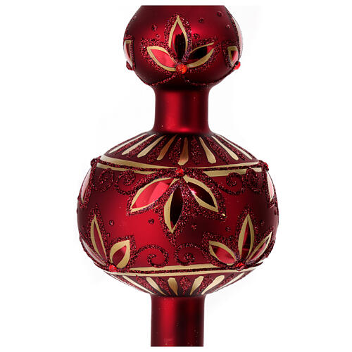Puntale Natale rosso tema floreale vetro soffiato h.35cm 2
