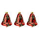 Set of 3 bell-shaped Christmas balls, red blown glass with glittery leaves, 90 mm s1