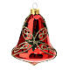 Set of 3 bell-shaped Christmas balls, red blown glass with glittery leaves, 90 mm s2