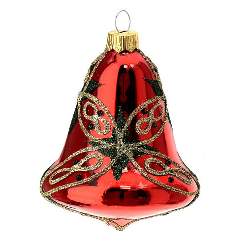 Set of 3 red bell shaped ornaments in blown glass 90mm 2