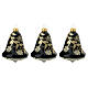 Set of 3 bell-shaped Christmas balls, black blown glass with golden flowers, 90 mm s1