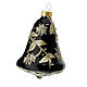Set of 3 bell-shaped Christmas balls, black blown glass with golden flowers, 90 mm s2