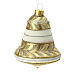 Set of 3 bell-shaped Christmas balls, white blown glass with golden details, 90 mm s2