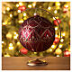 Christmas ball with floral and geometrical pattern, matte burgundy blown glass, 150 mm s2