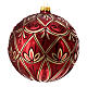 Bola vidro soprado árvore de Natal vermelha com decoração flora dourada e glitter 150 mm s1