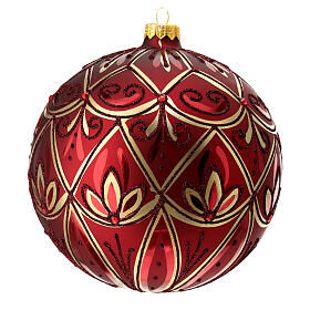 Red blown glass Christmas ball with floral decorations 150mm