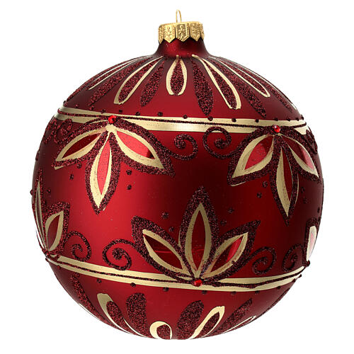 Christmas ball with flowers, matte burgundy blown glass, 150 mm 3