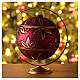 Boule sapin Noël verre soufflé rouge motif floral or paillettes 150 mm s2