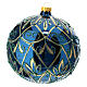 Glossy blue Christmas ball with flowers, blown glass, 150 mm s1