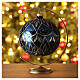 Glossy blue Christmas ball with flowers, blown glass, 150 mm s2